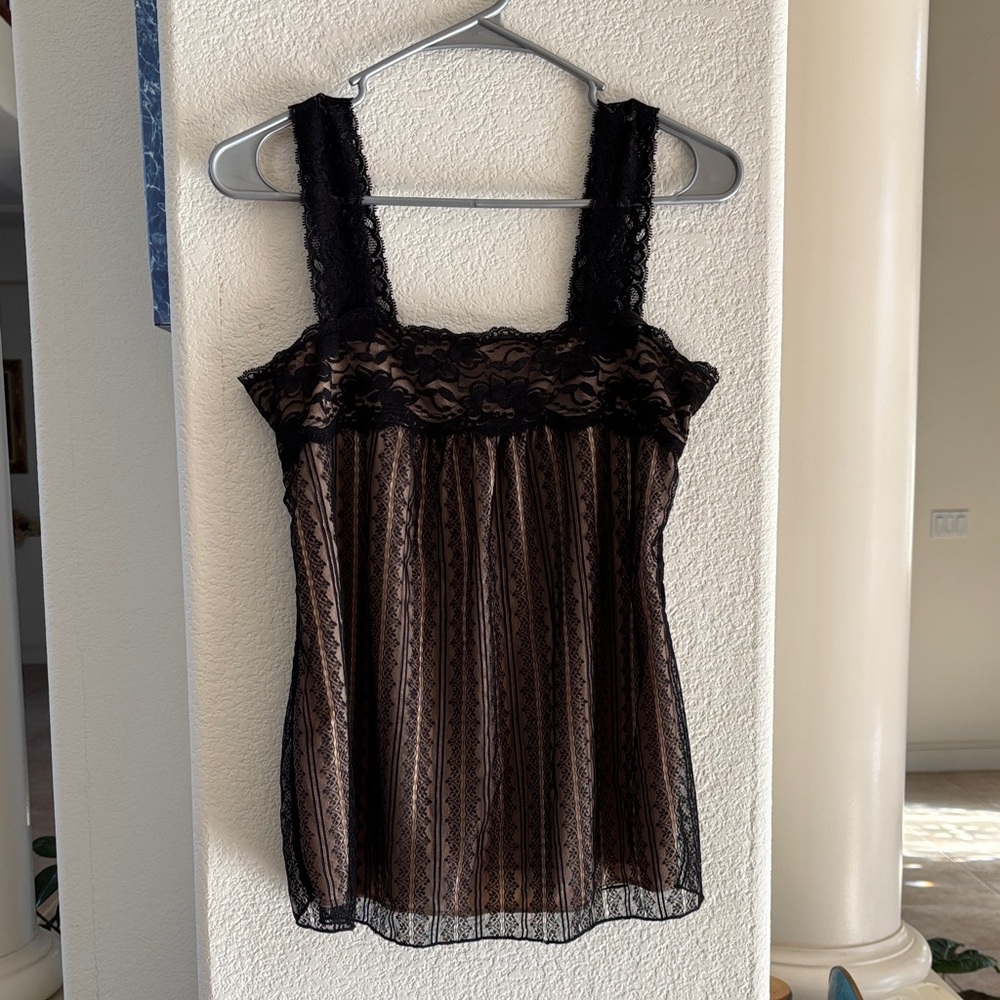 Charlotte Russe Tan and Black Lace Top
